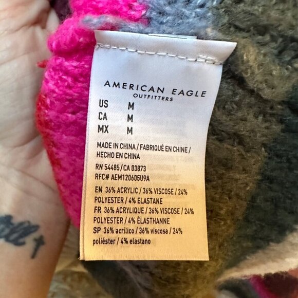 American Eagle Sweater Multicolor Striped Cropped Crew Neck Cozy Boho Size M - Picture 7 of 7